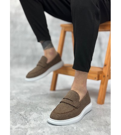 BA0355 Bağcıksız Keten Kahverengi Klasik Corcik Erkek Ayakkabı