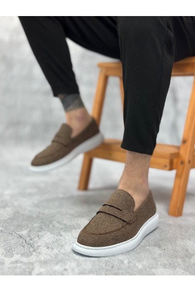 BA0355 Bağcıksız Keten Kahverengi Klasik Corcik Erkek Ayakkabı