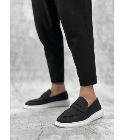 BA0355 Bağcıksız Keten Siyah Klasik Corcik Erkek Ayakkabı