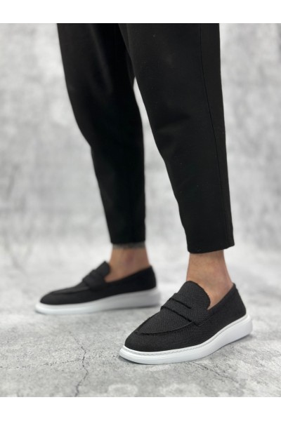 BA0355 Bağcıksız Keten Siyah Klasik Corcik Erkek Ayakkabı