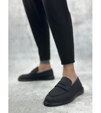 BA0355 Bağcıksız Keten Siyah Taban Klasik Corcik Erkek Ayakkabı