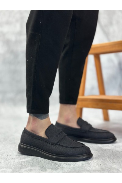 BA0355 Bağcıksız Keten Siyah Taban Klasik Corcik Erkek Ayakkabı