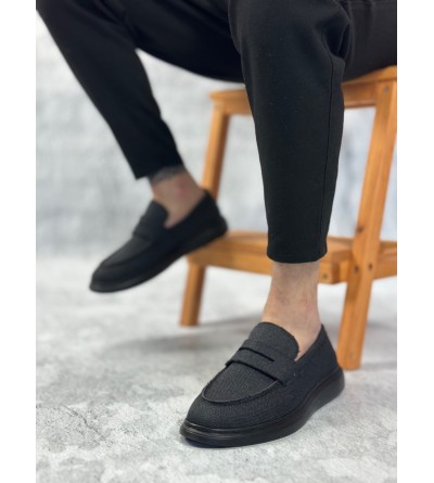 BA0355 Bağcıksız Keten Siyah Taban Klasik Corcik Erkek Ayakkabı