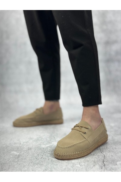BA0358 BOA Doğal Deri Tozu Bağcıklı Kauçuk El Yapımı Espadril Taban Bej Renk Erkek Ayakkabı BA0358 BOA Doğal Deri Tozu Bağcıklı Kauçuk El Yapımı Espadril Taban Bej Renk Erkek Ayakkabı