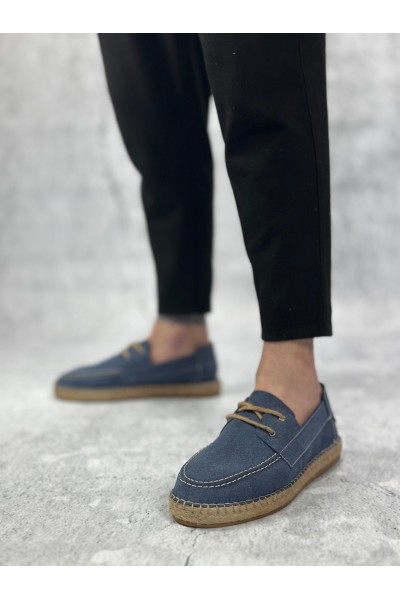 BA0358 BOA Doğal Deri Tozu Bağcıklı Kauçuk El Yapımı Espadril Taban Mavi Renk Erkek Ayakkabı BA0358 BOA Doğal Deri Tozu Bağcıklı Kauçuk El Yapımı Espadril Taban Mavi Renk Erkek Ayakkabı