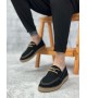 BA0358 BOA Doğal Deri Tozu Bağcıklı Kauçuk El Yapımı Espadril Taban Siyah Renk Erkek Ayakkabı