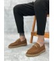 BA0358 BOA Doğal Deri Tozu Bağcıklı Kauçuk El Yapımı Espadril Taban Taba Renk Erkek Ayakkabı