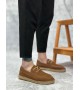 BA0358 BOA Doğal Deri Tozu Bağcıklı Kauçuk El Yapımı Espadril Taban Taba Renk Erkek Ayakkabı