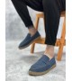 BA0359 BOA Doğal Deri Tozu Bağcıksız Kauçuk El Yapımı Espadril Taban Mavi Renk Erkek Ayakkabı