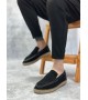 BA0359 BOA Doğal Deri Tozu Bağcıksız Kauçuk El Yapımı Espadril Taban Siyah Renk Erkek Ayakkabı
