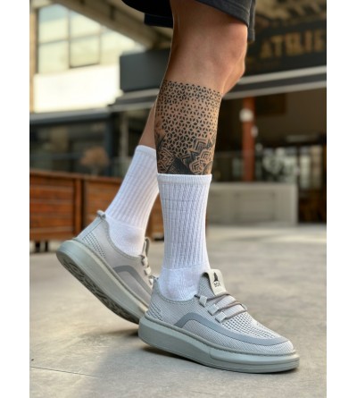 BA0375 Özel Örme Triko Tarz Gri Renk Spor Ayakkabı 