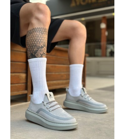 BA0375 Özel Örme Triko Tarz Gri Renk Spor Ayakkabı 