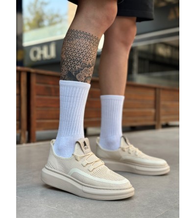 BA0375 Özel Örme Triko Tarz Krem Renk Spor Ayakkabı 