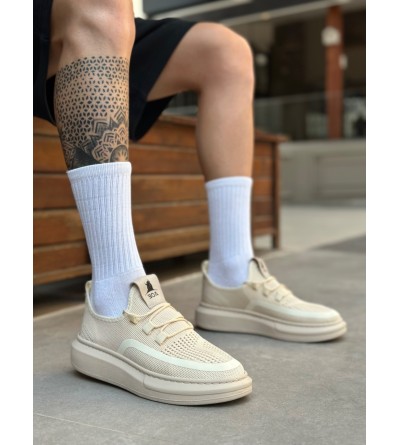BA0375 Özel Örme Triko Tarz Krem Renk Spor Ayakkabı 
