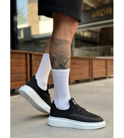 BA0375 Özel Örme Triko Tarz Siyah Renk Spor Ayakkabı 