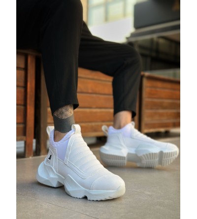 BA0401 Bağcıksız Rahat Kalın Taban Beyaz Erkek Spor Yarım Bilek Bot