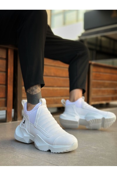 BA0401 Bağcıksız Rahat Kalın Taban Beyaz Erkek Spor Yarım Bilek Bot