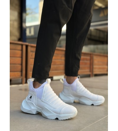 BA0401 Bağcıksız Rahat Kalın Taban Beyaz Erkek Spor Yarım Bilek Bot