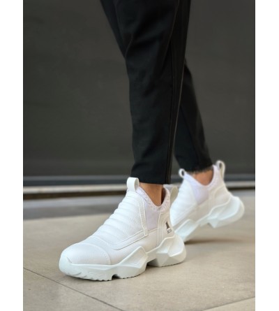 BA0401 Bağcıksız Rahat Kalın Taban Beyaz Erkek Spor Yarım Bilek Bot