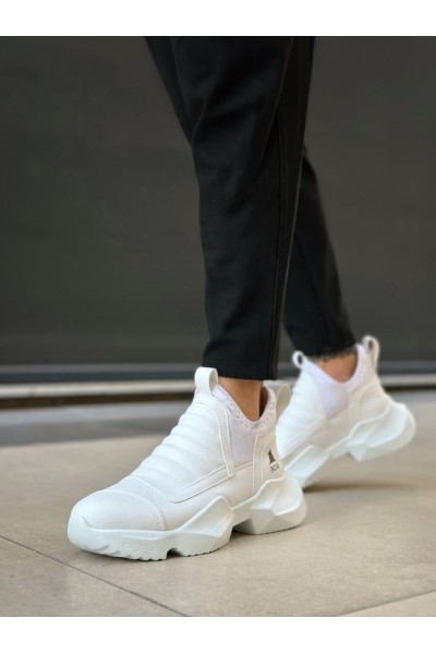 BA0401 Bağcıksız Rahat Kalın Taban Beyaz Erkek Spor Yarım Bilek Bot