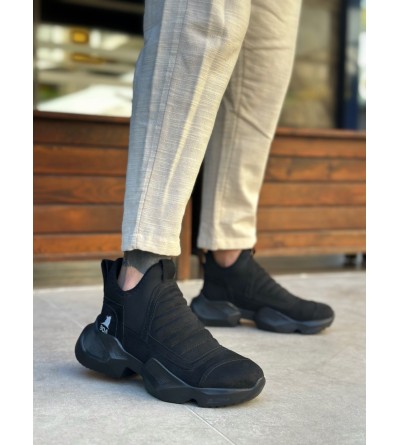 BA0401 Bağcıksız Rahat Yüksek Siyah Taban Siyah Süet Erkek Spor Yarım Bilek Bot