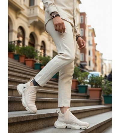 BA0401 Bağcıksız Rahat Yüksek Taban Krem Erkek Spor Yarım Bilek Bot