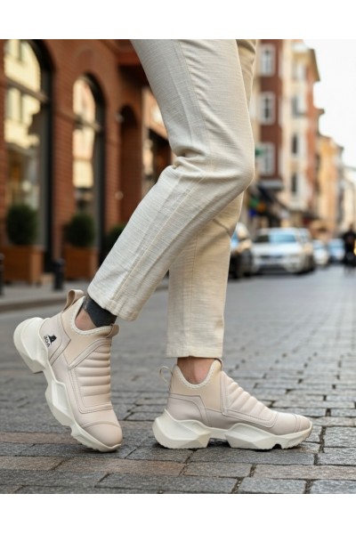 BA0401 Bağcıksız Rahat Yüksek Taban Krem Erkek Spor Yarım Bilek Bot BA0401 Bağcıksız Rahat Yüksek Taban Krem Erkek Spor Yarım Bilek Bot