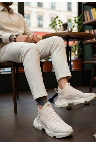 BA0401 Bağcıksız Rahat Yüksek Taban Krem Erkek Spor Yarım Bilek Bot BA0401 Bağcıksız Rahat Yüksek Taban Krem Erkek Spor Yarım Bilek Bot
