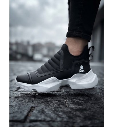 BA0401 Bağcıksız Rahat Yüksek Taban Siyah Erkek Spor Yarım Bilek Bot