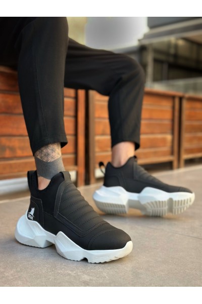 BA0401 Bağcıksız Rahat Yüksek Taban Siyah Erkek Spor Yarım Bilek Bot
