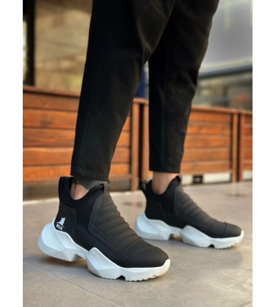 BA0401 Bağcıksız Rahat Yüksek Taban Siyah Erkek Spor Yarım Bilek Bot