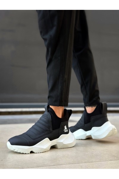 BA0401 Bağcıksız Rahat Yüksek Taban Siyah Erkek Spor Yarım Bilek Bot