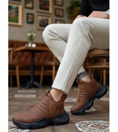 BA0401 Bağcıksız Rahat Yüksek Taban Taba Erkek Spor Yarım Bilek Bot