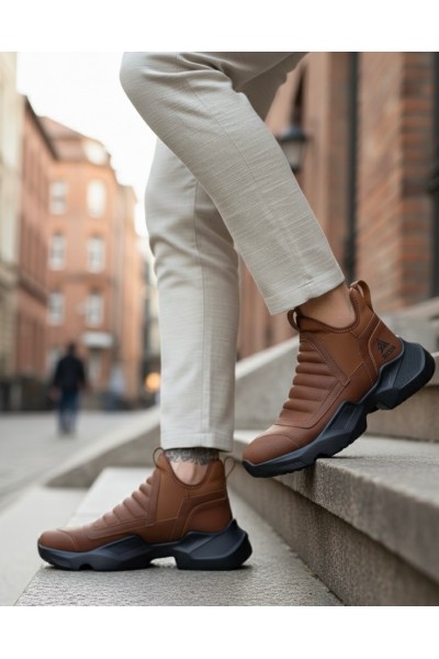 BA0401 Bağcıksız Rahat Yüksek Taban Taba Erkek Spor Yarım Bilek Bot