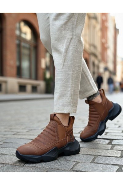 BA0401 Bağcıksız Rahat Yüksek Taban Taba Erkek Spor Yarım Bilek Bot