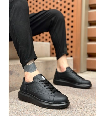 BA0423 BOA Kalın Siyah Yüksek Taban Siyah Bağcıklı Spor Erkek Ayakkabı