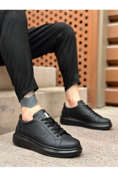 BA0423 BOA Kalın Siyah Yüksek Taban Siyah Bağcıklı Spor Erkek Ayakkabı