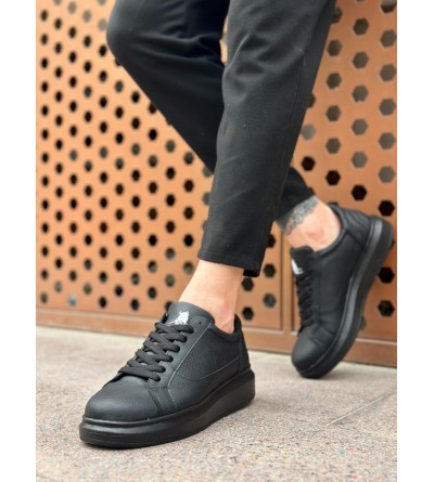 BA0423 BOA Kalın Siyah Yüksek Taban Siyah Bağcıklı Spor Erkek Ayakkabı