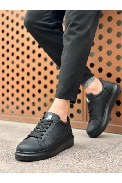BA0423 BOA Kalın Siyah Yüksek Taban Siyah Bağcıklı Spor Erkek Ayakkabı