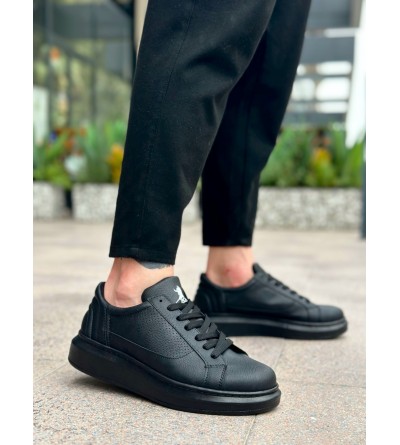 BA0423 BOA Kalın Siyah Yüksek Taban Siyah Bağcıklı Spor Erkek Ayakkabı