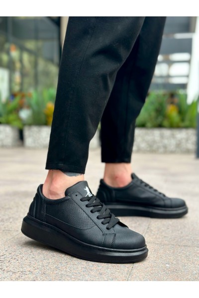 BA0423 BOA Kalın Siyah Yüksek Taban Siyah Bağcıklı Spor Erkek Ayakkabı