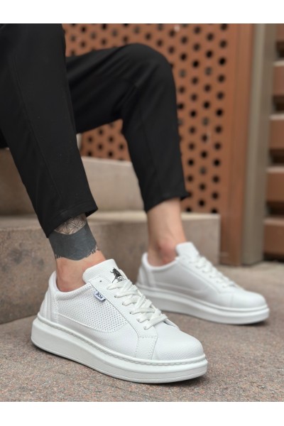 BA0423 BOA Kalın Yüksek Taban Beyaz Bağcıklı Spor Erkek Ayakkabı