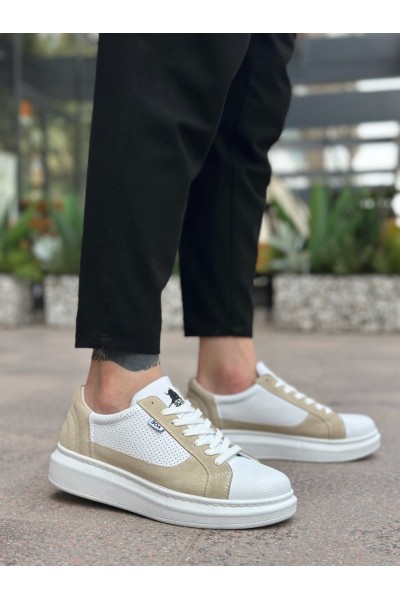BA0423 BOA Kalın Yüksek Taban Beyaz Krem Bağcıklı Spor Erkek Ayakkabı BA0423 BOA Kalın Yüksek Taban Beyaz Krem Bağcıklı Spor Erkek Ayakkabı