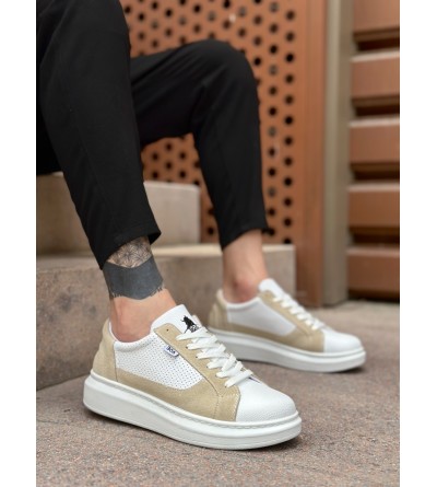 BA0423 BOA Kalın Yüksek Taban Beyaz Krem Bağcıklı Spor Erkek Ayakkabı BA0423 BOA Kalın Yüksek Taban Beyaz Krem Bağcıklı Spor Erkek Ayakkabı