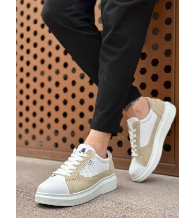 BA0423 BOA Kalın Yüksek Taban Beyaz Krem Bağcıklı Spor Erkek Ayakkabı BA0423 BOA Kalın Yüksek Taban Beyaz Krem Bağcıklı Spor Erkek Ayakkabı