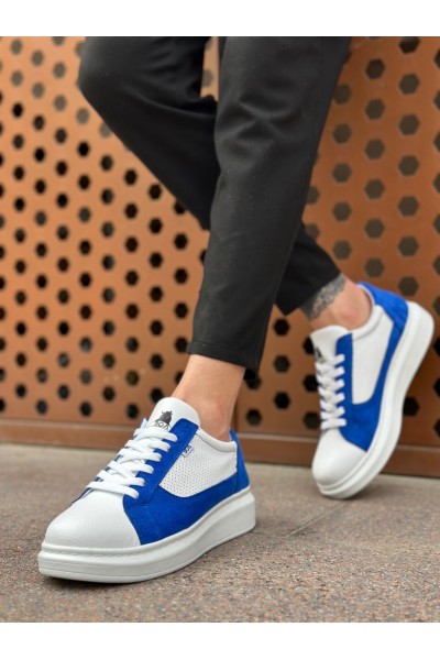 BA0423 BOA Kalın Yüksek Taban Beyaz Mavi Bağcıklı Spor Erkek Ayakkabı