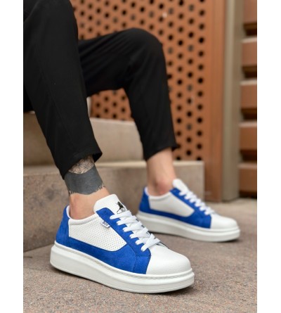 BA0423 BOA Kalın Yüksek Taban Beyaz Mavi Bağcıklı Spor Erkek Ayakkabı