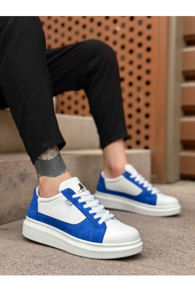 BA0423 BOA Kalın Yüksek Taban Beyaz Mavi Bağcıklı Spor Erkek Ayakkabı