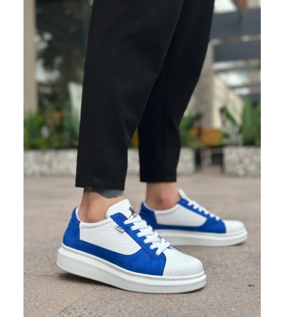 BA0423 BOA Kalın Yüksek Taban Beyaz Mavi Bağcıklı Spor Erkek Ayakkabı