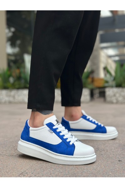 BA0423 BOA Kalın Yüksek Taban Beyaz Mavi Bağcıklı Spor Erkek Ayakkabı BA0423 BOA Kalın Yüksek Taban Beyaz Mavi Bağcıklı Spor Erkek Ayakkabı